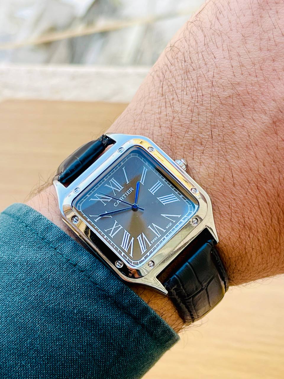 ساعة كارتيير سانتوس رجالية مرصعة - Cartier Santos Style Watch