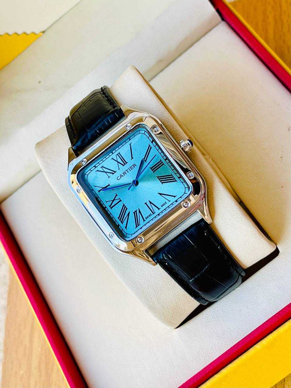 ساعة كارتيير سانتوس رجالية مرصعة - Cartier Santos Style Watch