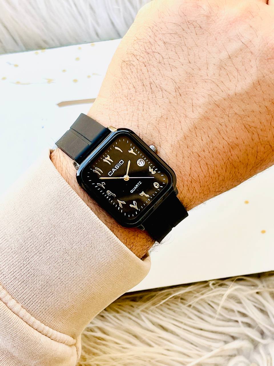 ساعة كازيو مربعة بأرقام عربية - Casio Arabic Numerals Watch
