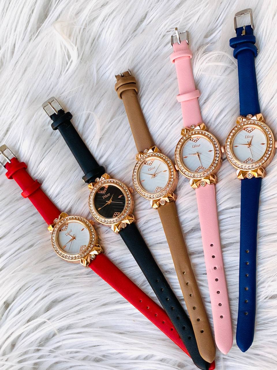 ساعة ديور نسائية بسير جلد مرصعة - Dior Watch