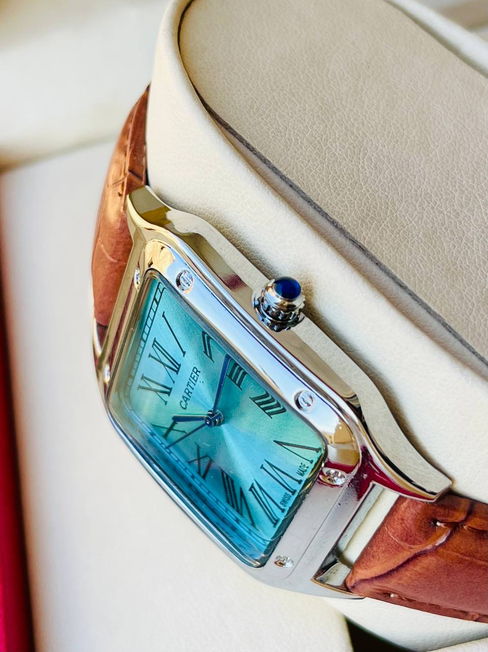 ساعة كارتيير سانتوس رجالية مرصعة - Cartier Santos Style Watch